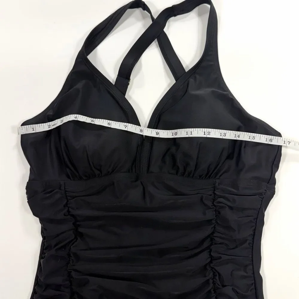Black Halter One-Piece Swimsuit with ruched waist L